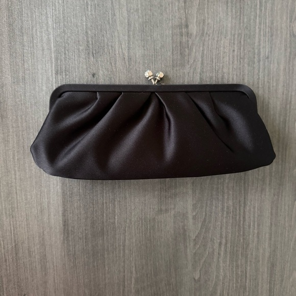 White House Black Market small satin clutch black purse evening handbag - Picture 7 of 10